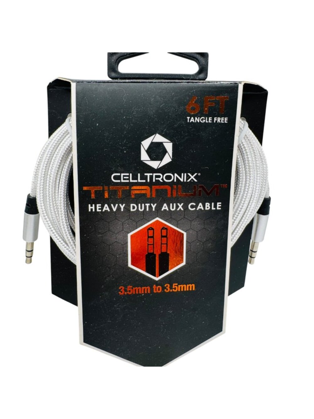 Celltronix Titanium 6 Ft Tangle Free 3.5mm To 3.5mm Heavy Duty Aux Cable White